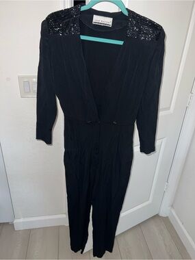 Vintage petite Black Sequin-Shoulder Jumpsuit